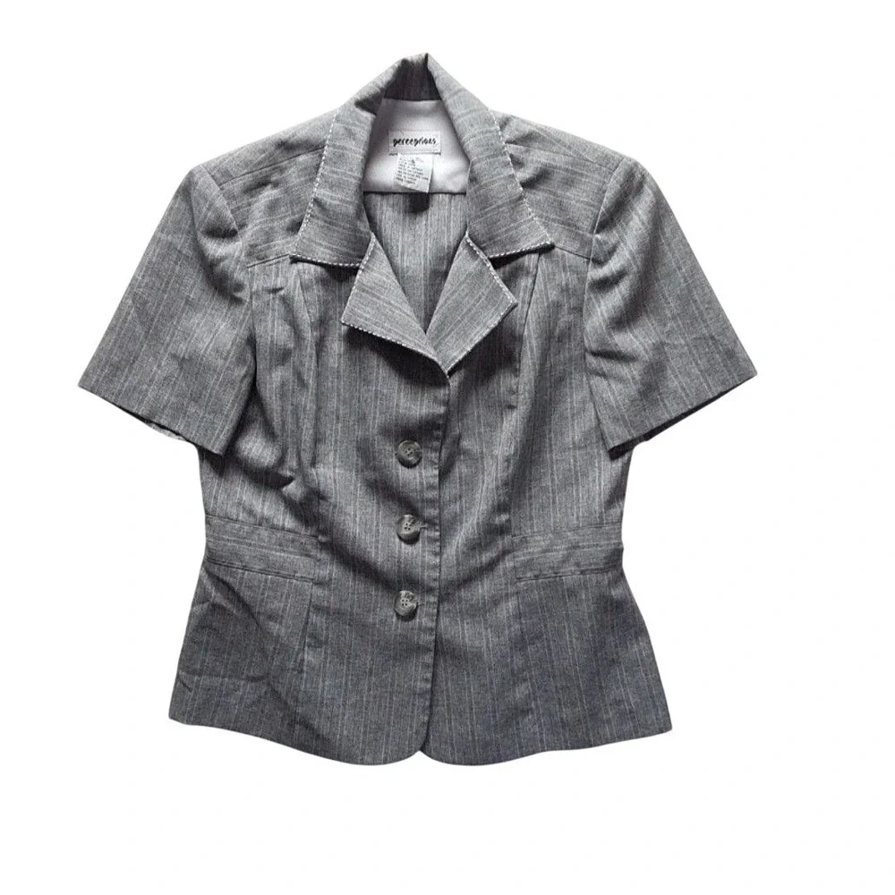 Perceptions Grey Pinstripe Short Sleeve Blazer Top Womens 10 Office Professional
